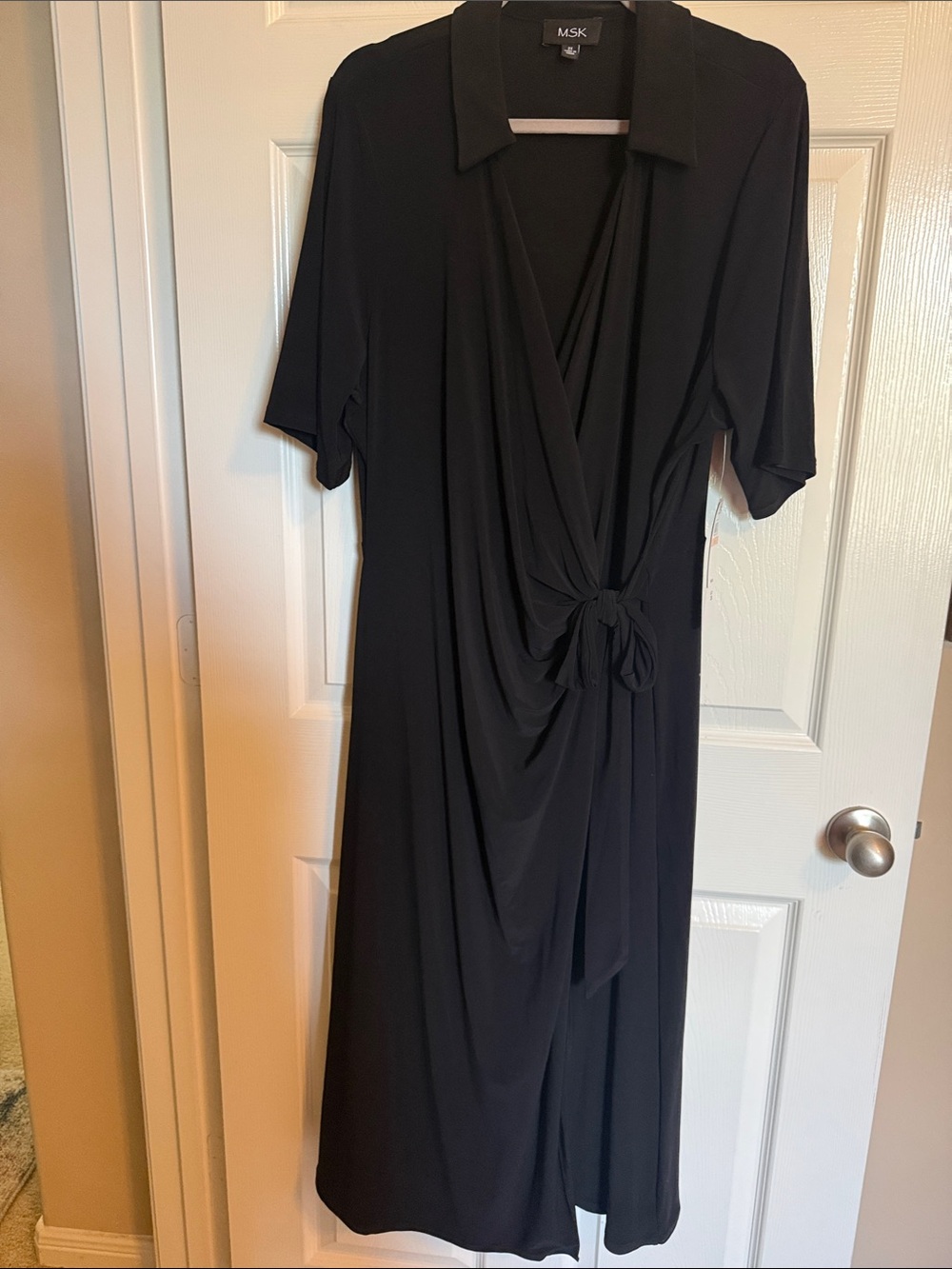 MSK Black Midi Wrap Dress with Tie Waist